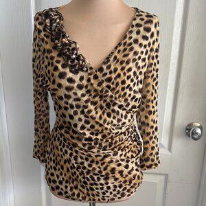 INC INTERNATIONAL CONCEPTS Leopard Print W 3D Faux Wrap Flowers Top Sz. XL